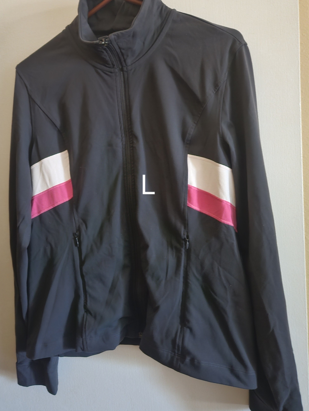 PINK Victoria's Secret Black Jacket with White and Hot Pink Stripes